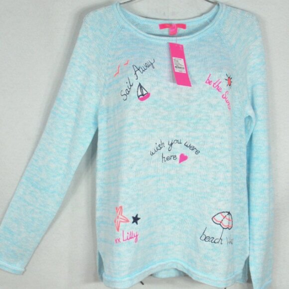 Lilly Pulitzer Women's Danette Sweater M Sailabration Embroidery Blue Top - Picture 7 of 9